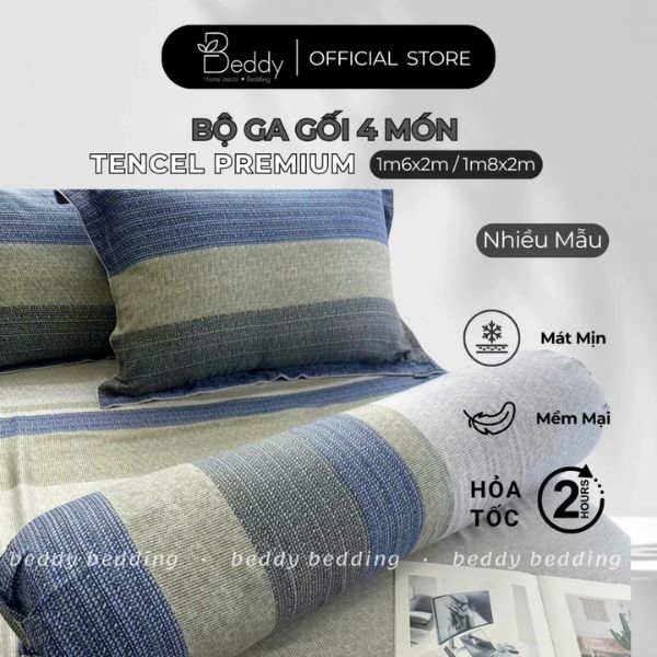 [4 Món] Bộ Ga Gối Tencel 60s Beddy Bedding Cao cấp ,Mềm mịn, Thoáng Mát