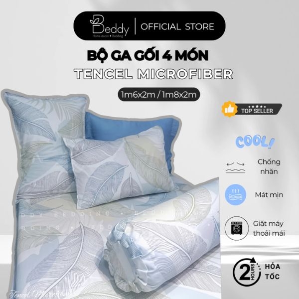 [4 Món] Bộ Ga Gối Tencel Microfiber Beddy Bedding Cao Cấp, Mềm mịn, Thoáng mát