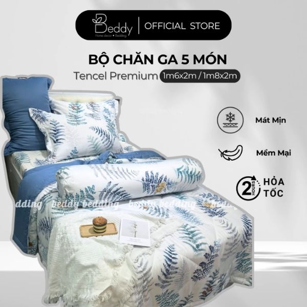 [5 Món ] Bộ Chăn Ga Gối Tencel 60s Beddy Bedding, Cao Cấp, Mềm mịn, Thoáng mát
