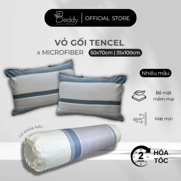[Áo Gối Nằm & Ôm ] Vỏ gối Tencel Microfiber Beddy Bedding mềm mịn, thoáng mát