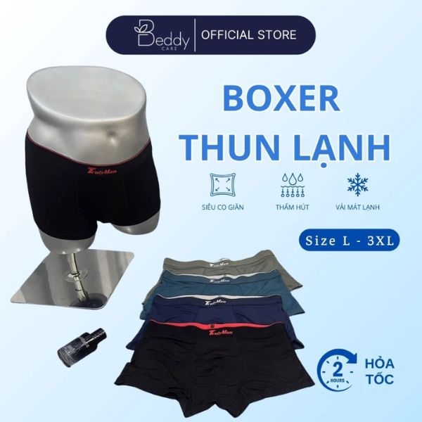 [Combo 2 Cái Đủ Màu] Quần lót Boxer Nam Thun Lạnh Beddy Care Thoáng mát, Co giãn 4 chiều