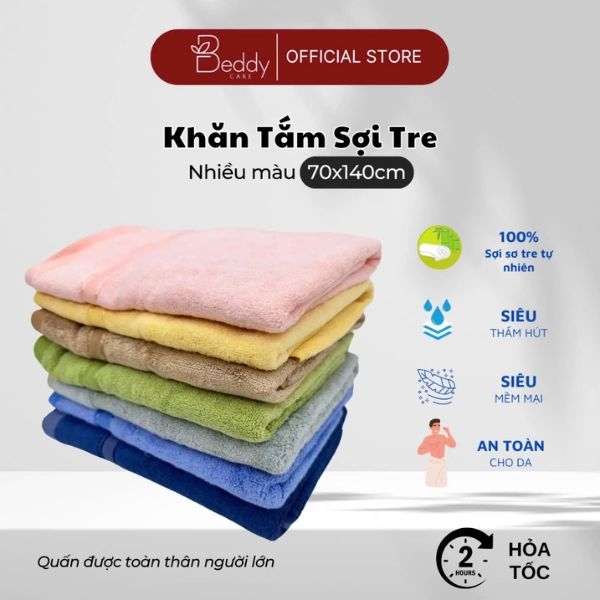 [Đủ Size] Khăn Tắm Sợi Tre (Bamboo) Beddy Care Kháng Khuẩn, Mềm Mịn, Siêu Thấm Hút, an toàn cho da