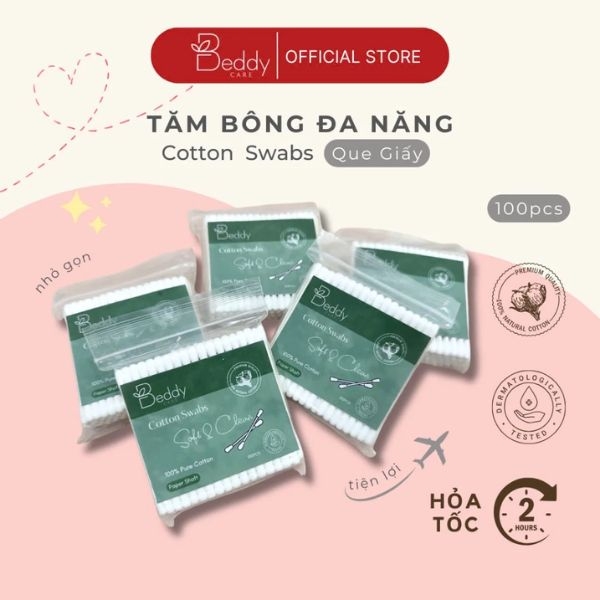 [Que Giấy 1 tròn 1 xoắn] Tăm Bông ngoáy tai Beddy Care que giấy đa năng kháng khuẩn, tiện lợi, vệ sinh
