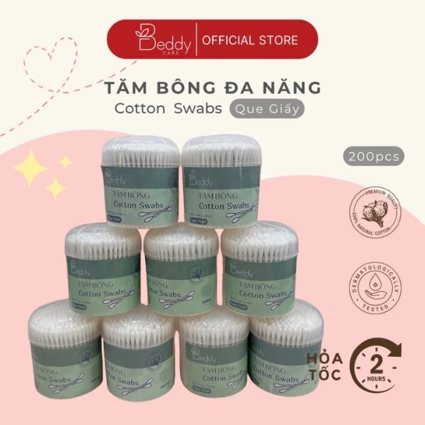 [Que giấy 2 đầu tròn] Tăm Bông ngoáy tai Beddy Care que giấy đa năng kháng khuẩn, tiện lợi, vệ sinh