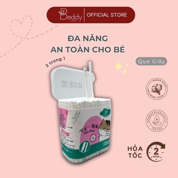 [Que giấy đa năng cho bé] Tăm Bông ngoáy tai đa năng 2 đầu nhỏ cho bé, kháng khuẩn, vệ sinh, an toàn