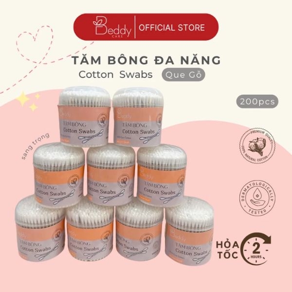[Que gỗ 1 tròn 1 xoắn] Tăm Bông ngoáy tai Beddy Care Que Gỗ đa năng cứng cáp, tiện lợi, vệ sinh