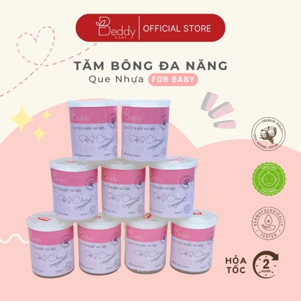 [Que nhựa 2 đầu tròn nhỏ] Tăm Bông ngoáy tai Beddy care đa năng cho bé, kháng khuẩn, vệ sinh