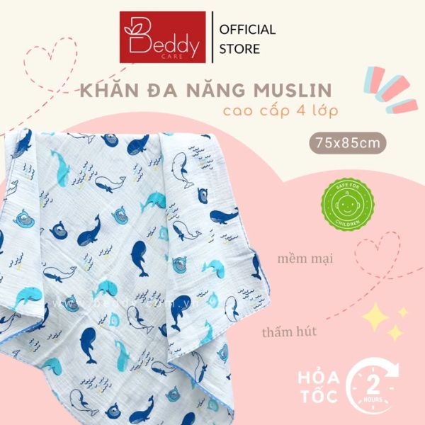 [Set 1 cái 2 lớp] khăn tắm muslin Beddy care đa năng mềm mại, an toàn, thấm hút tốt cho mọi làn da