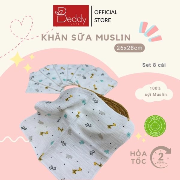 [Set 8 Cái] Khăn sữa Muslin 2 lớp đa năng mềm mại an toàn, thích hợp sinh hoạt, du lịch, thể thao
