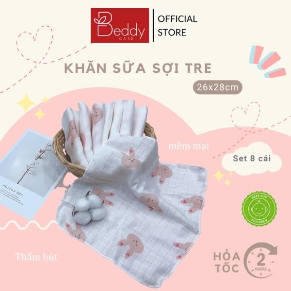 [Set 8 Cái] Khăn sữa Sợi Tre 2 lớp mềm mại an toàn cho bé, thích hợp sinh hoạt, du lịch, thể thao