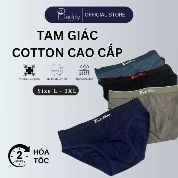 [Tam giác 4 Cái Đủ Màu] Quần lót Tam giác Nam COTTON Beddy Care Thoáng mát, Co giãn 4 chiều