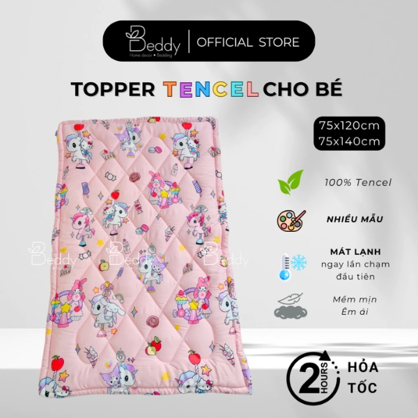 Topper Beddy Bedding Lụa Tencel Mềm mại, mát mịn cho bé ngủ ngon 75x120cm, 75x140cm