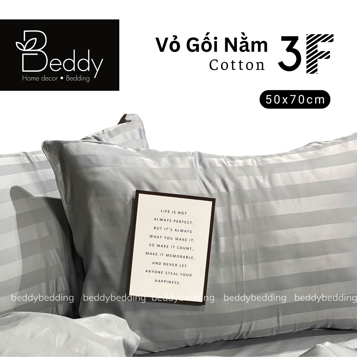 Vỏ gối Cotton Sọc 3F nhiều màu cho khách sạn, homestay 