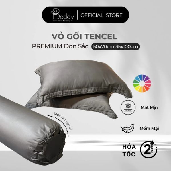 [Vỏ Gối Nằm & Ôm] Tencel Đơn Sắc Beddy Bedding, Thoáng mát, mềm mịn kích thước 50x70cm, 35x100cm