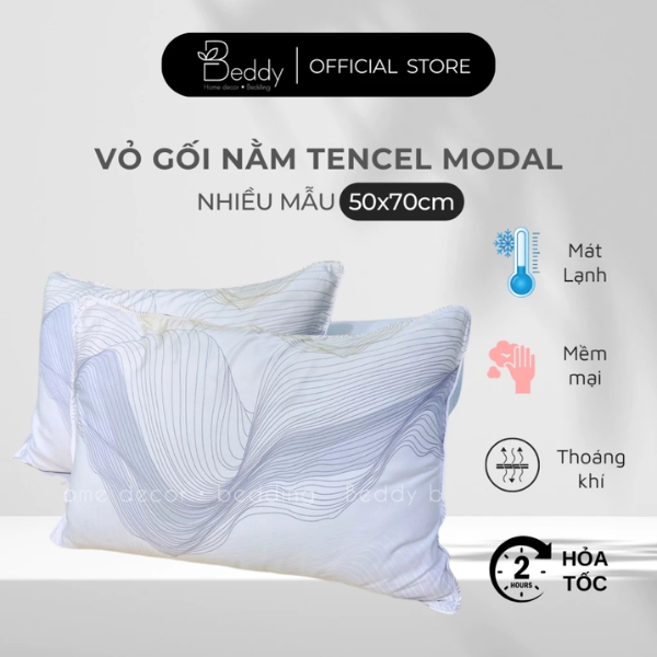 [Vỏ Gối Nằm] Tencel Modal Beddy Bedding thoáng mát, mềm mịn size 50x70Cm